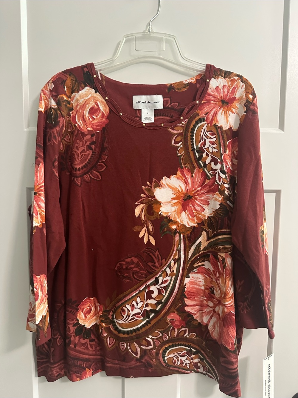 Alfred Dunner Maroon Floral Paisley Long Sleeve Top